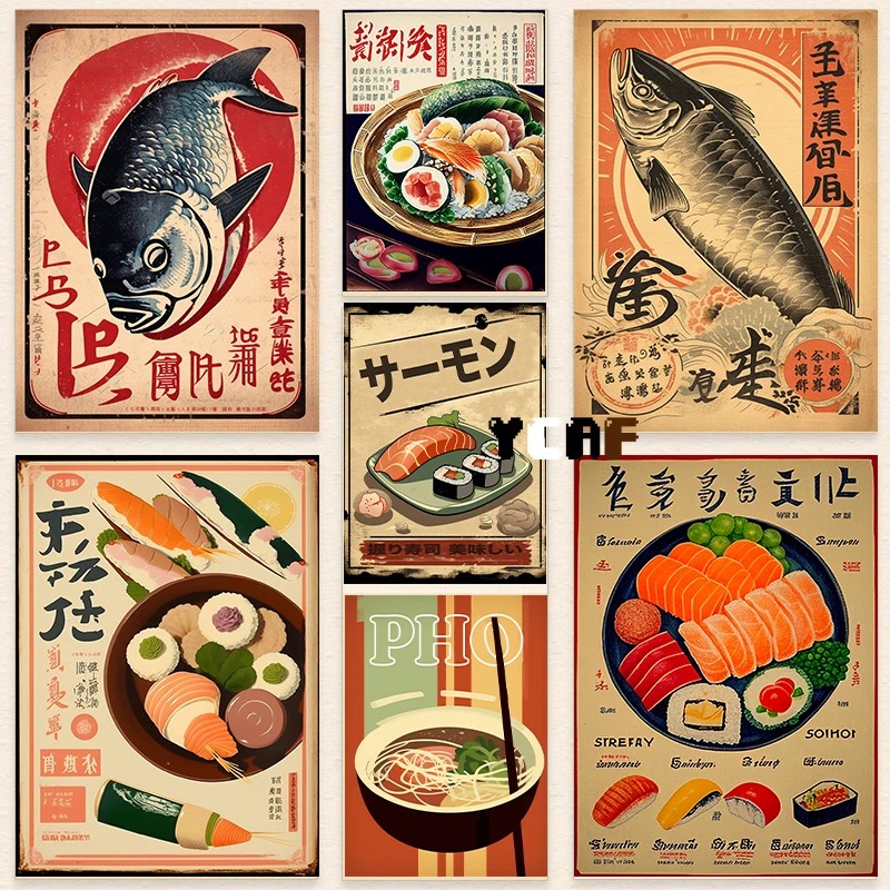 Japanese Lifestyle Food - Vintage japon gıda posteri tuval baskı